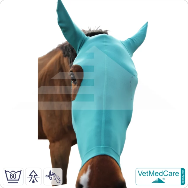 Horse head mask | Protection for eyes, head and ears - without eye cutout | Horse Head Ear Protector | VetMedCare®